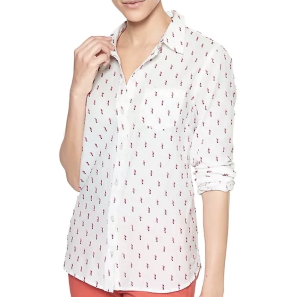 NWT GAP WHITE FITTED SHIRT EMBROIDERED PRINT Size XS